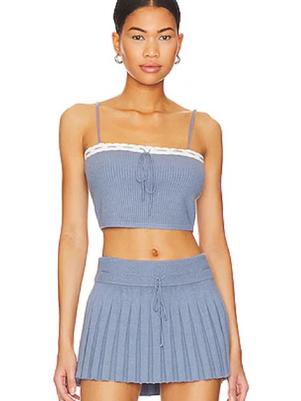 Guizio Light Blue Ribbed Knit Top and skirt set
